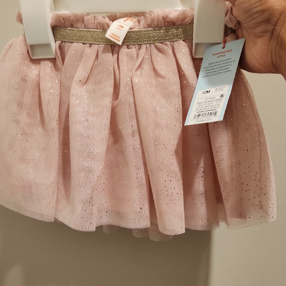 Pink Glitter Tulle Skirt with Gold Waistband